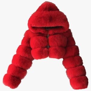 Red Faux Fur Coat Women